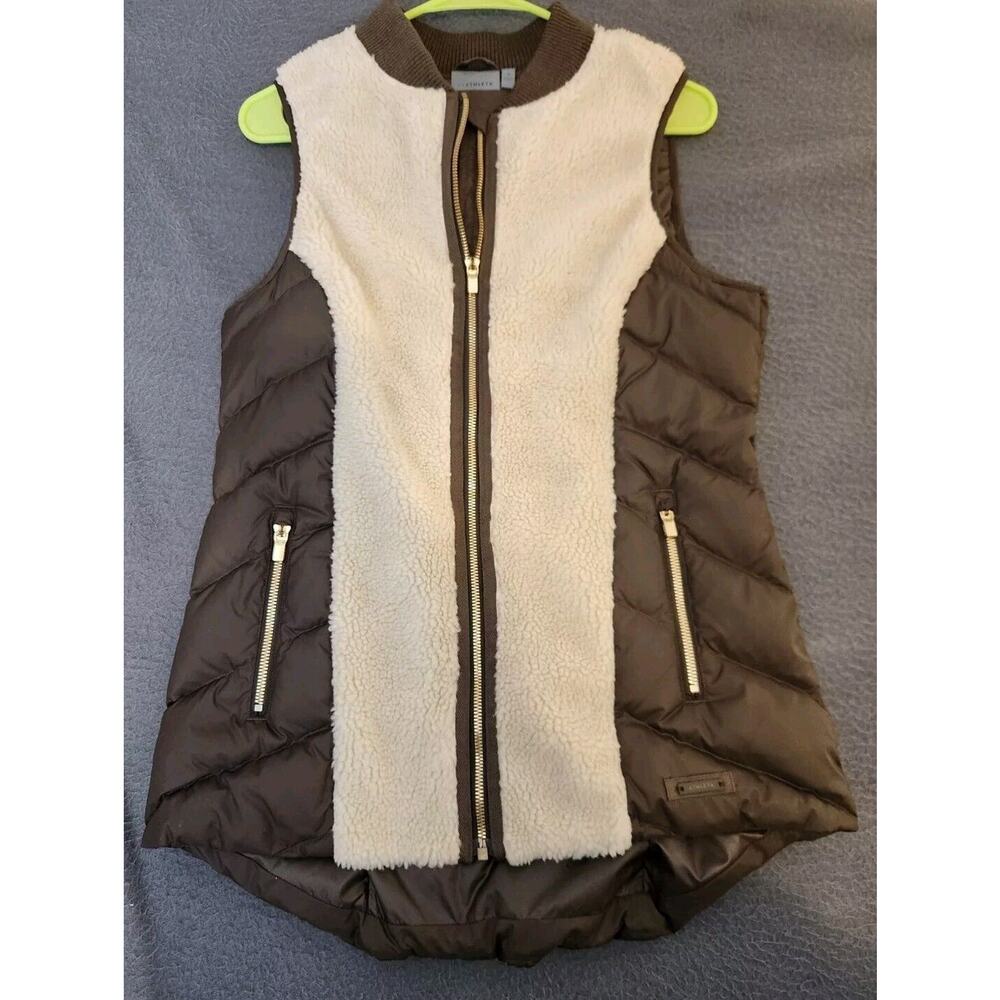 Athleta Responsible Down Tundra Vest Sherpa Puffer Brown Cream Womens Sz S Goose